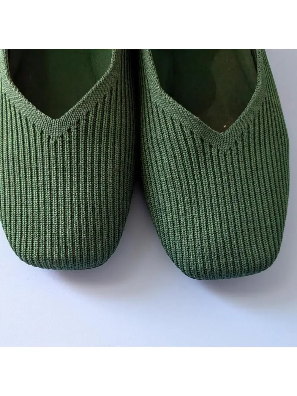 VIVAIA Margot Olive Green Square Toe Knit Ballet Flats Washable Womens Size 8.5